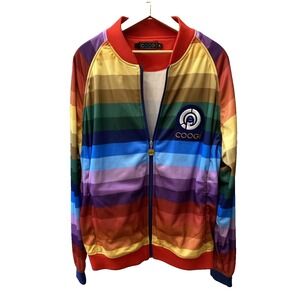 Vtg Coogi Track Jacket Coat Mens‎ XXL Rainbow Satin Multicolor Rainbow Pride 90s